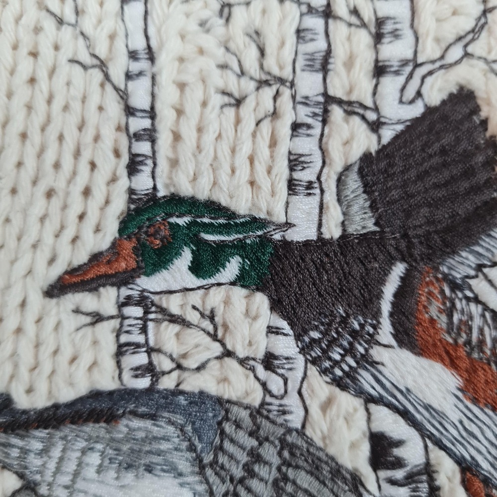 Vintage St Johns Bay Sweater Mens 2XL Cream Mallard Duck Embroidered Knit 90s - Picture 4 of 16